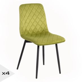 Chaise en velours vert damier métal noir, Cosy