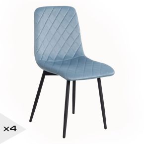 Chaise en velours bleu ciel damier métal noir, Cosy