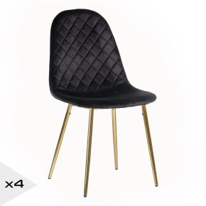 Lot de 4 chaises en velours noir damier métal doré, Rainbow