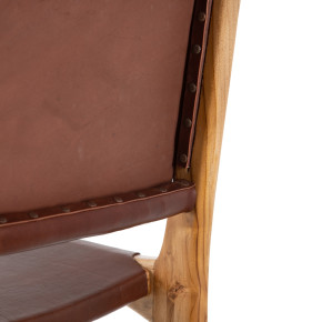 Chaise en teck naturelle et cuir marron, Salto