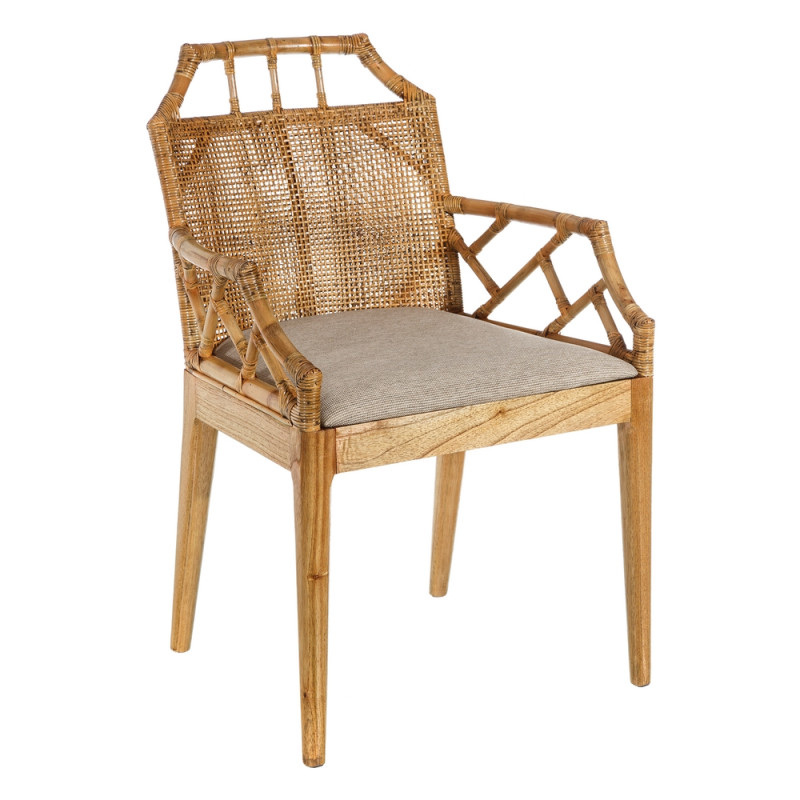 Chaise en bois d'acajou naturel ronti et cuir, Lovia