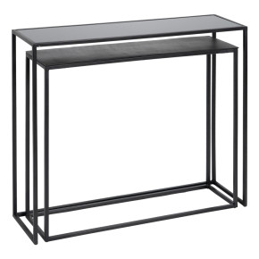 Lot de 2 consoles en aluminium noir et verre, Padady