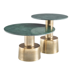 Table basse ronde en marbre vert pied en aluminium doré, Hiba