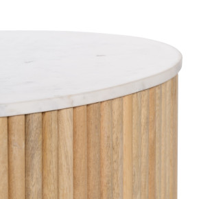 Table basse en marbre ronde et bois de manguier naturel, Théole