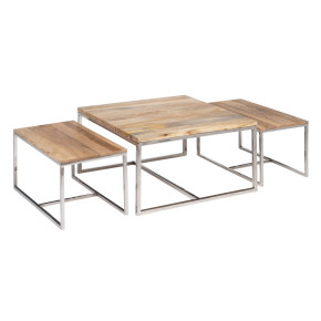 3 tables basses en bois de manguier, Waskar