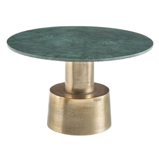 Table basse ronde en marbre vert pied en aluminium doré, Hiba