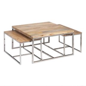 3 tables basses en bois de manguier, Waskar