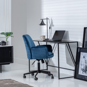 Chaise de bureau pivotante en velours bleu à roulettes, Aria