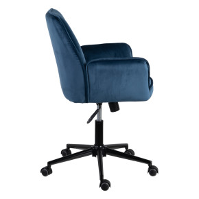 Chaise de bureau pivotante en velours bleu à roulettes, Aria