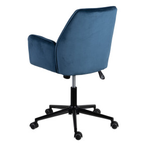 Chaise de bureau pivotante en velours bleu à roulettes, Aria