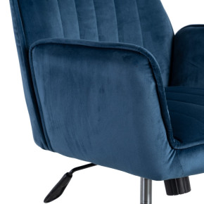 Chaise de bureau pivotante en velours bleu à roulettes, Aria