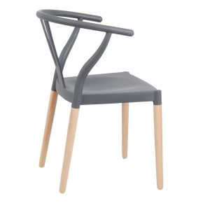 Lot de 2 chaises en résine anthracite et bois d'hêtre avec accoudoir, Megane