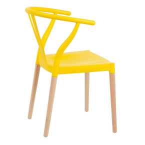 Lot de 2 chaises en résine jaune et bois d'hêtre avec accoudoir, Megane