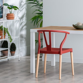 Lot de 2 chaises en résine rouge et bois d'hêtre avec accoudoir, Megane