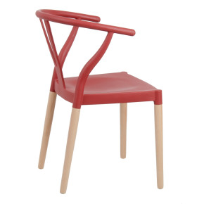 Lot de 2 chaises en résine rouge et bois d'hêtre avec accoudoir, Megane