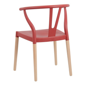 Lot de 2 chaises en résine rouge et bois d'hêtre avec accoudoir, Megane