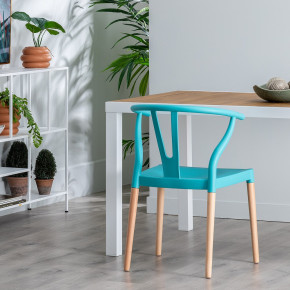 Lot de 2 chaises en résine turquoise et bois d'hêtre avec accoudoir, Megane