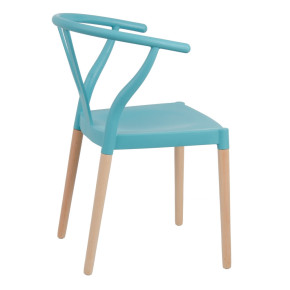 Lot de 2 chaises en résine turquoise et bois d'hêtre avec accoudoir, Megane