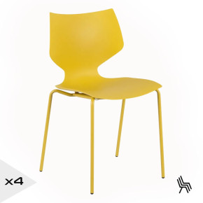 Lot de 4 chaises en résine jaune design empilable, Lorry