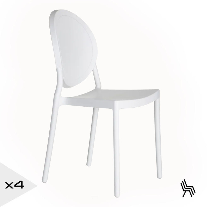 Lot de 4 chaises en résine blanche design empilable, Victoria