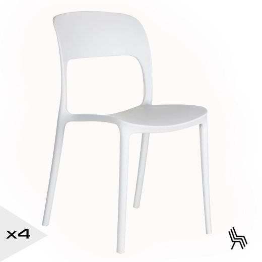 Lot de 4 chaises en résine blanche design empilable, Rain