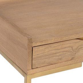 Console bureau 2 tiroirs en bois et métal doré, Malibou