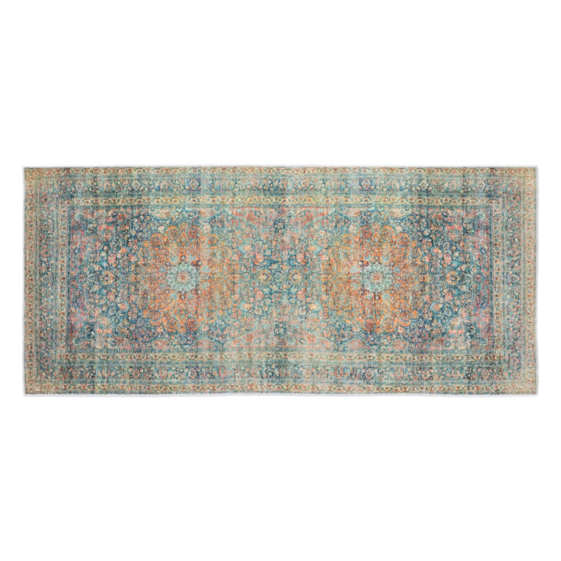 Tapis floral vieilli bleu 80x180cm, Costu 