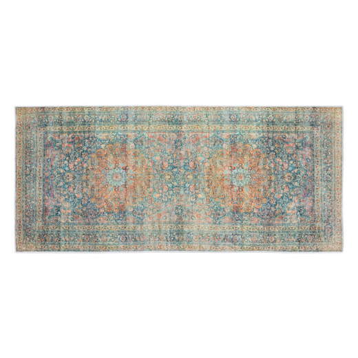 Tapis floral vieilli bleu 80x180cm, Costu 