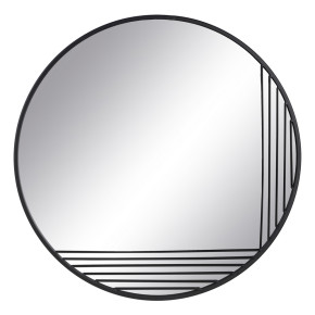 Miroir rond en verre géométrique noir avec structure en métal