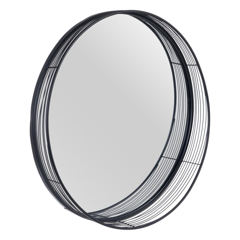 Miroir rond en métal avec tiges en métal noir diam81cm, Lotus