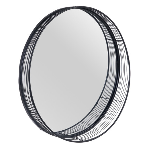 Miroir rond en métal avec tiges en métal noir diam81cm, Lotus