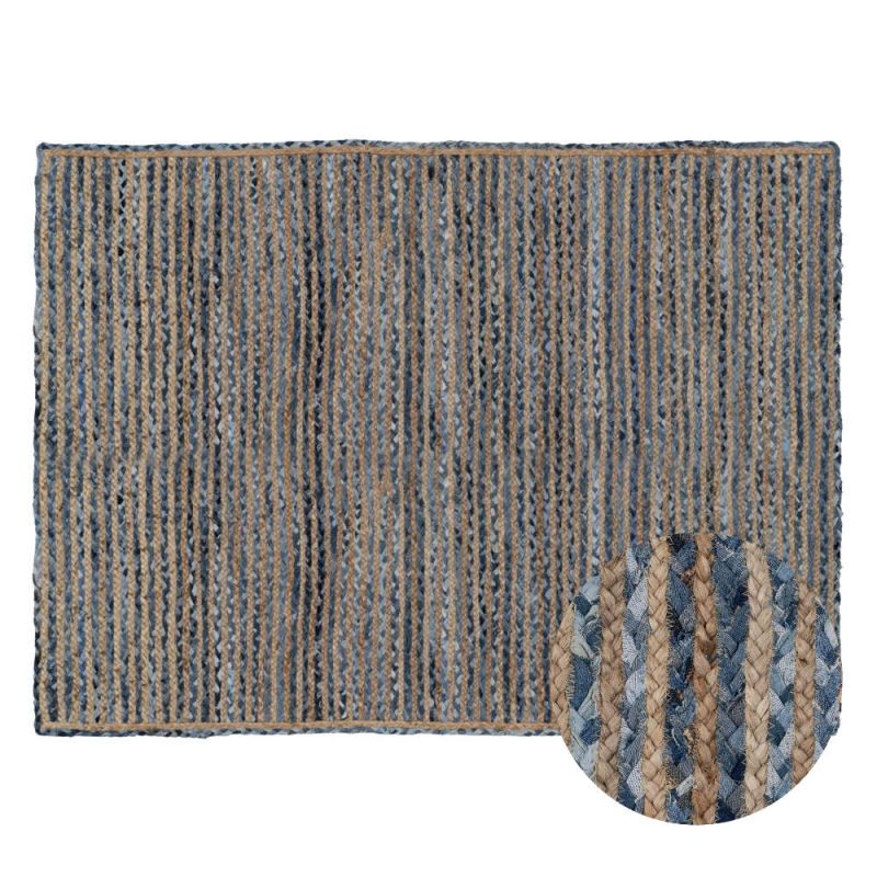 Tapis tressé coton bleu et jute naturel 200x290cm, Azul