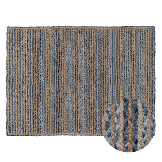 Tapis tressé coton bleu et jute naturel 200x290cm, Azul