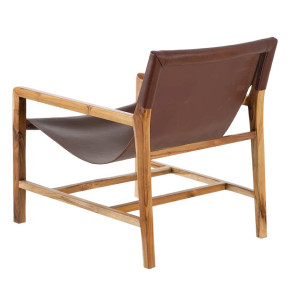 Fauteuil lounge cuir marron et teck - Zoé