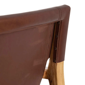 Fauteuil lounge cuir marron et teck - Zoé