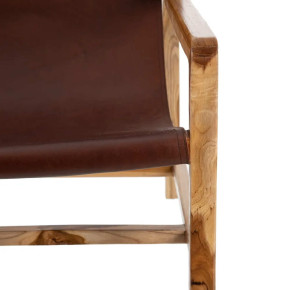 Fauteuil lounge cuir marron et teck - Zoé