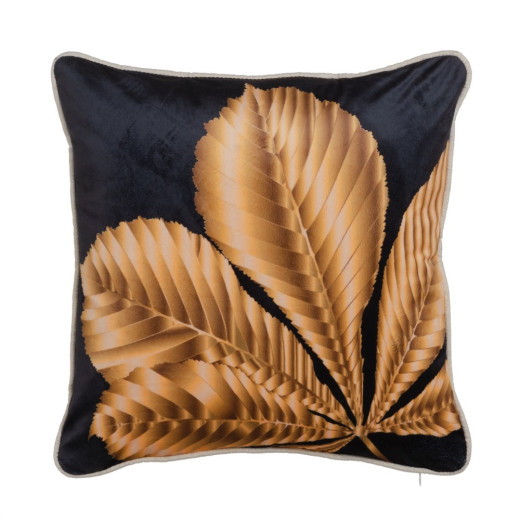 Coussin feuille de velours noir 45x45 cm avec rembourrage, Rouf