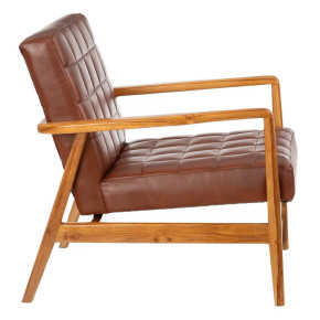 Fauteuil cuir contemporain marron et teck