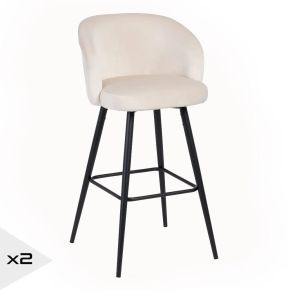 Tabouret de bar en velours ivoire H101cm, Masy