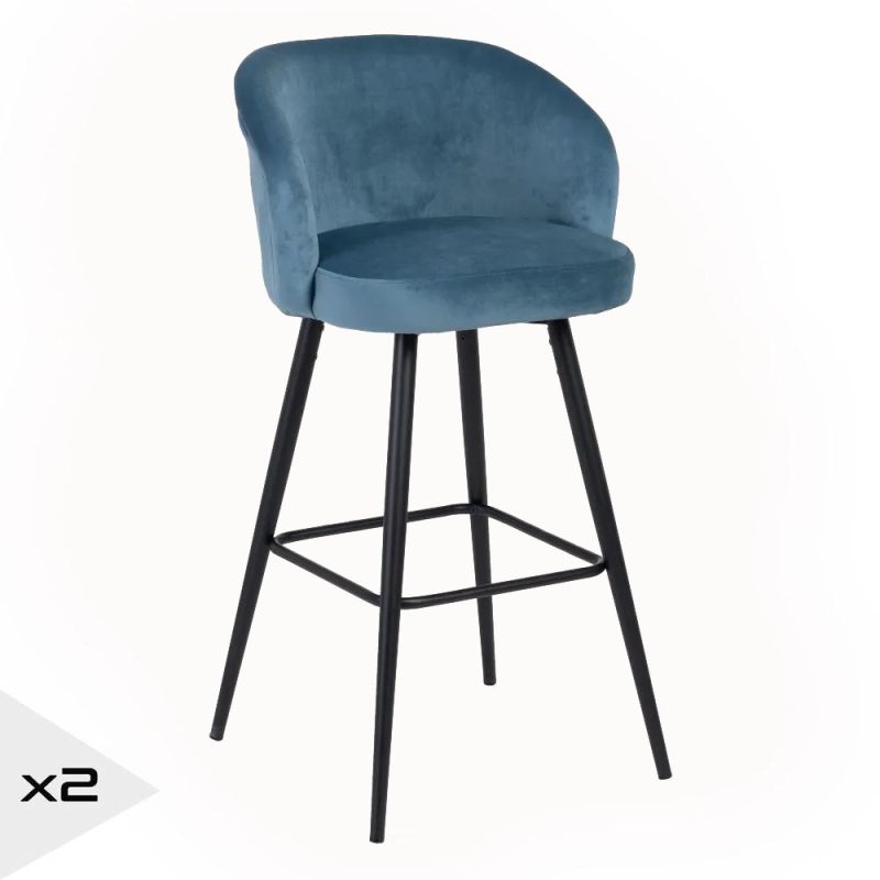 Tabouret de bar en velours bleu H101cm, Masy