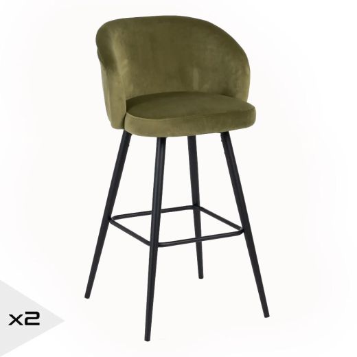 Tabouret de bar en velours vert H101cm, Masy