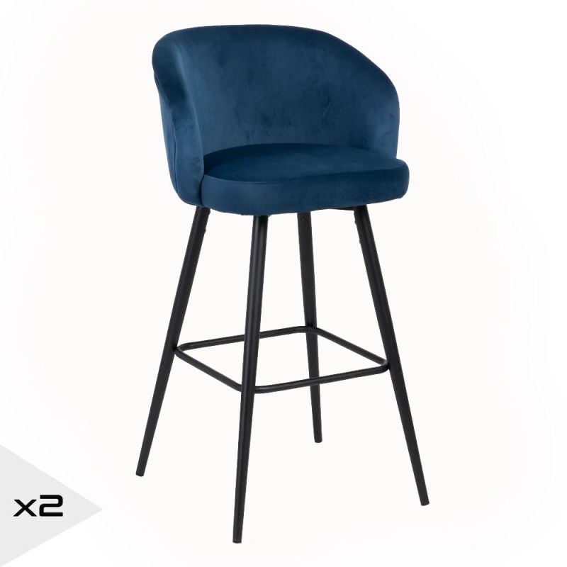 Tabouret de bar en velours bleu marine H101cm, Masy