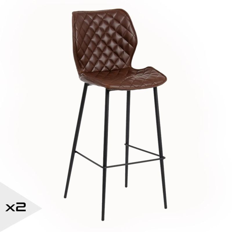 Tabouret de bar similicuir marron H100cm, Valdi