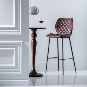 Tabouret de bar similicuir marron H100cm, Valdi