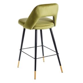 2 tabourets de bar velours vert dossier haut H105cm, Koto