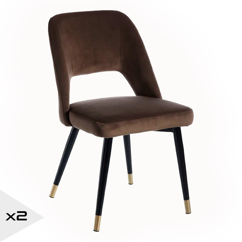 2 chaises en velours design marron