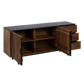 Buffet en manguier naturel foncé et métal laminé noir, Mazon