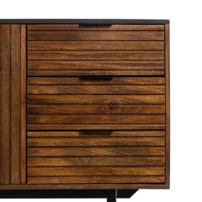 Buffet en manguier naturel foncé et métal laminé noir, Mazon