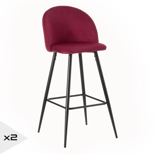 Lot de 2 tabourets de bar en velours bodeaux, Kylo