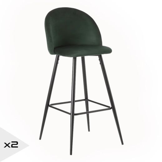 Lot de 2 tabourets de bar en velours vert bronze, Kylo